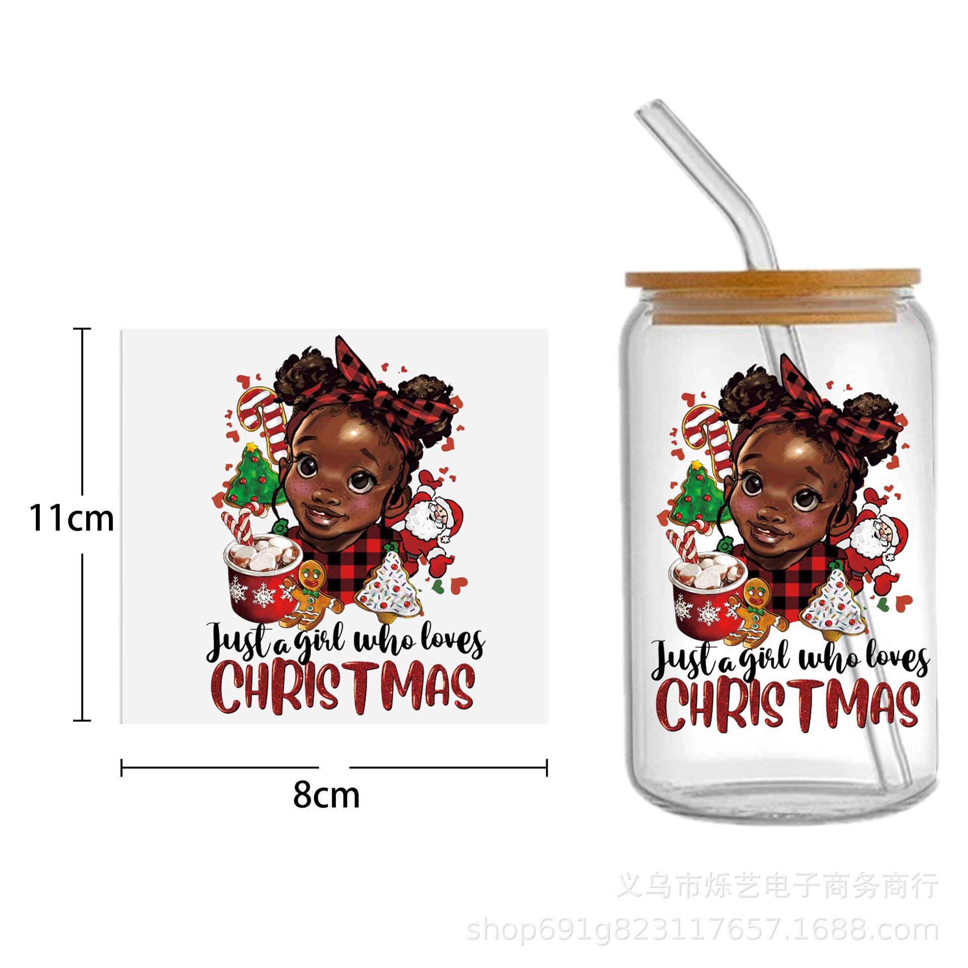Wholesale Black Girl Series UV DTF Transfer Crystal Cup Sticker